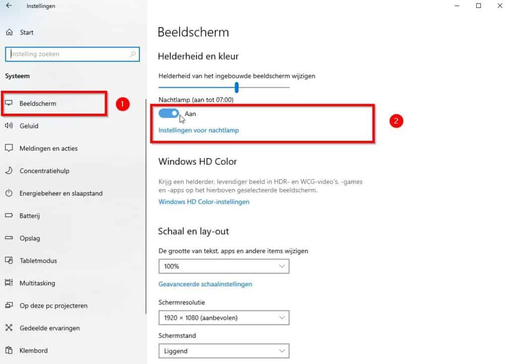 Windows 10 tips voor beginners Nachtlamp