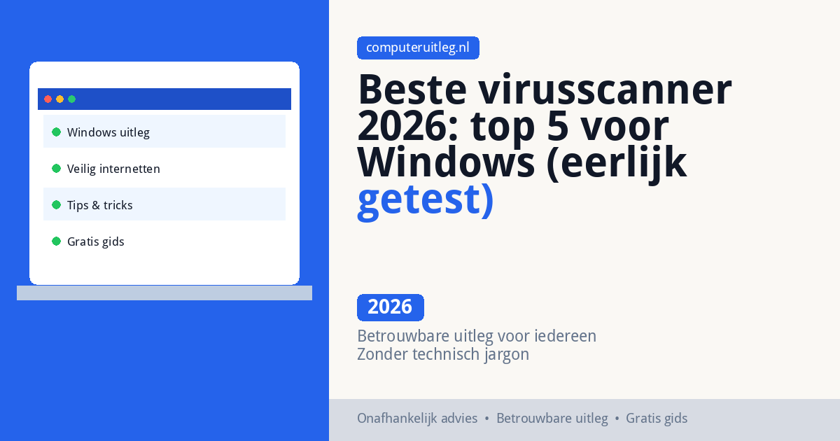 Beste virusscanner 2026: top 5 voor Windows (eerlijk getest)