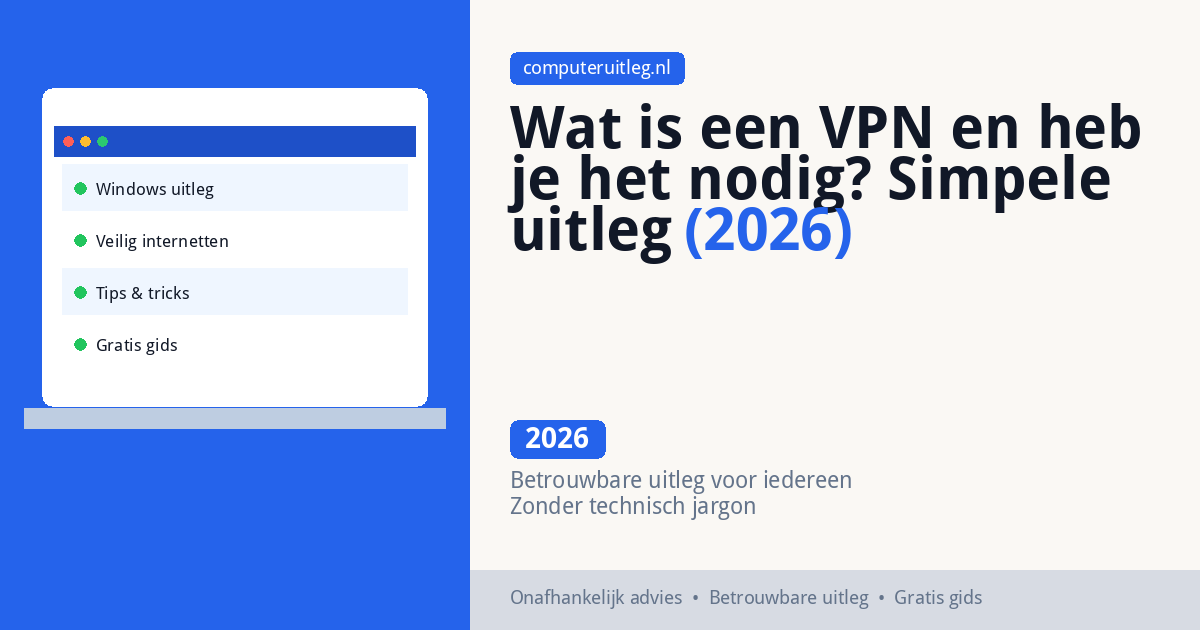 Wat is een VPN en heb je het nodig? Simpele uitleg (2026) - computeruitleg.nl