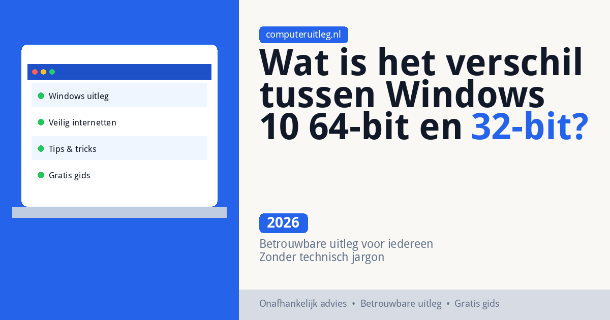 Wat is het verschil tussen Windows 10 64-bit en 32-bit?
